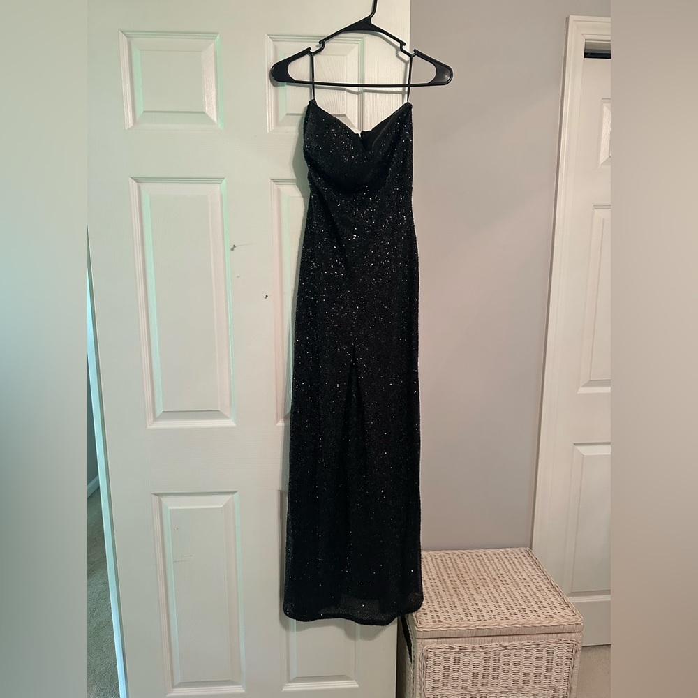Lulus Floor Length Black Sequin Gown - Size Small - image 1